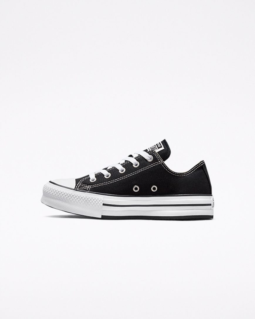 Sapatos Plataforma Converse Chuck Taylor All Star Lift Cano Baixo Menina Pretas Branco Pretas | PT Z0TP134